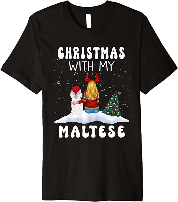 Christmas With My Maltese Dog Puppy Funny Xmas Premium T-Shirt