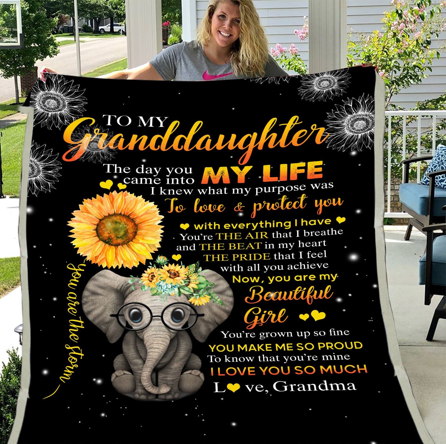 Grandma To Granddaughter Beautiful Girl Elephant Fleece Blanket