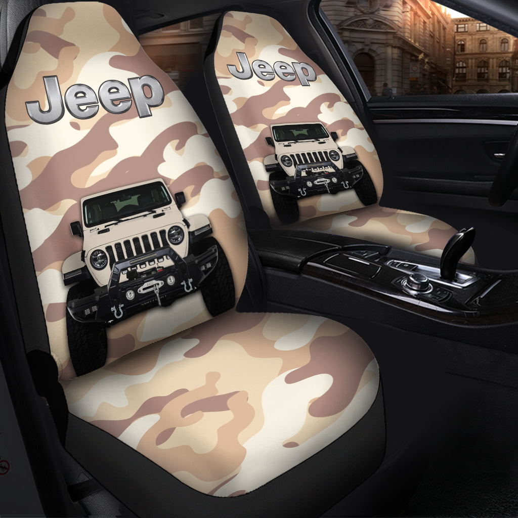 Cream White Jeep Camouflage Premium Custom Car Seat Covers Decor Protectors