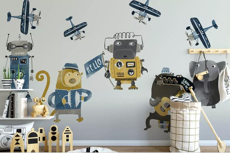 3D Cartoon Animal Aircraft Robot Wall Mural Wallpaper Lqh 292