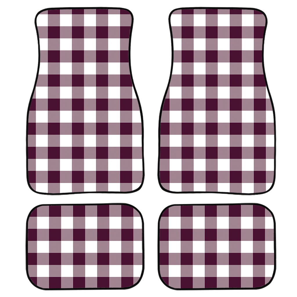 Burgundy And White Check Pattern Print Front And Back Car Floor Mats, Front Car Mat