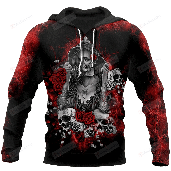 Skull Hot Girl 3D All Over Printed Hoodie, Zip- Up Hoodie