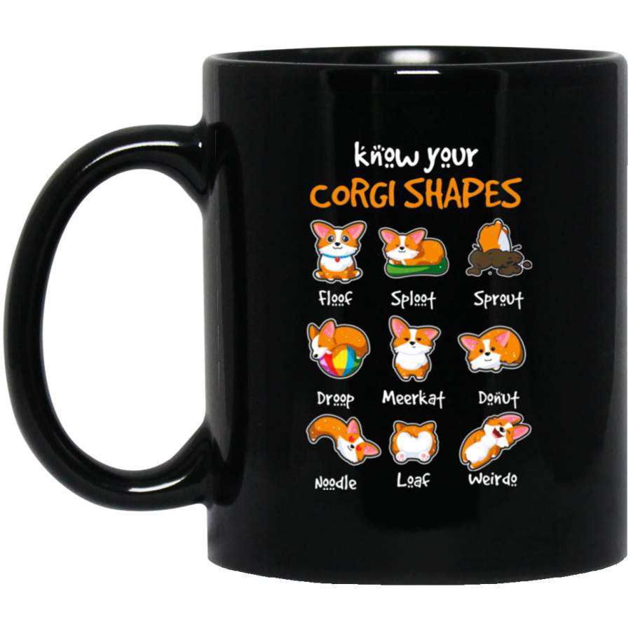 Know Your Corgi Shapes Cute Puppy  Black Mug Pet Owner, Dog Dad Mom Lover, Best Friends Gifts Funny Sayings Slogan Cute