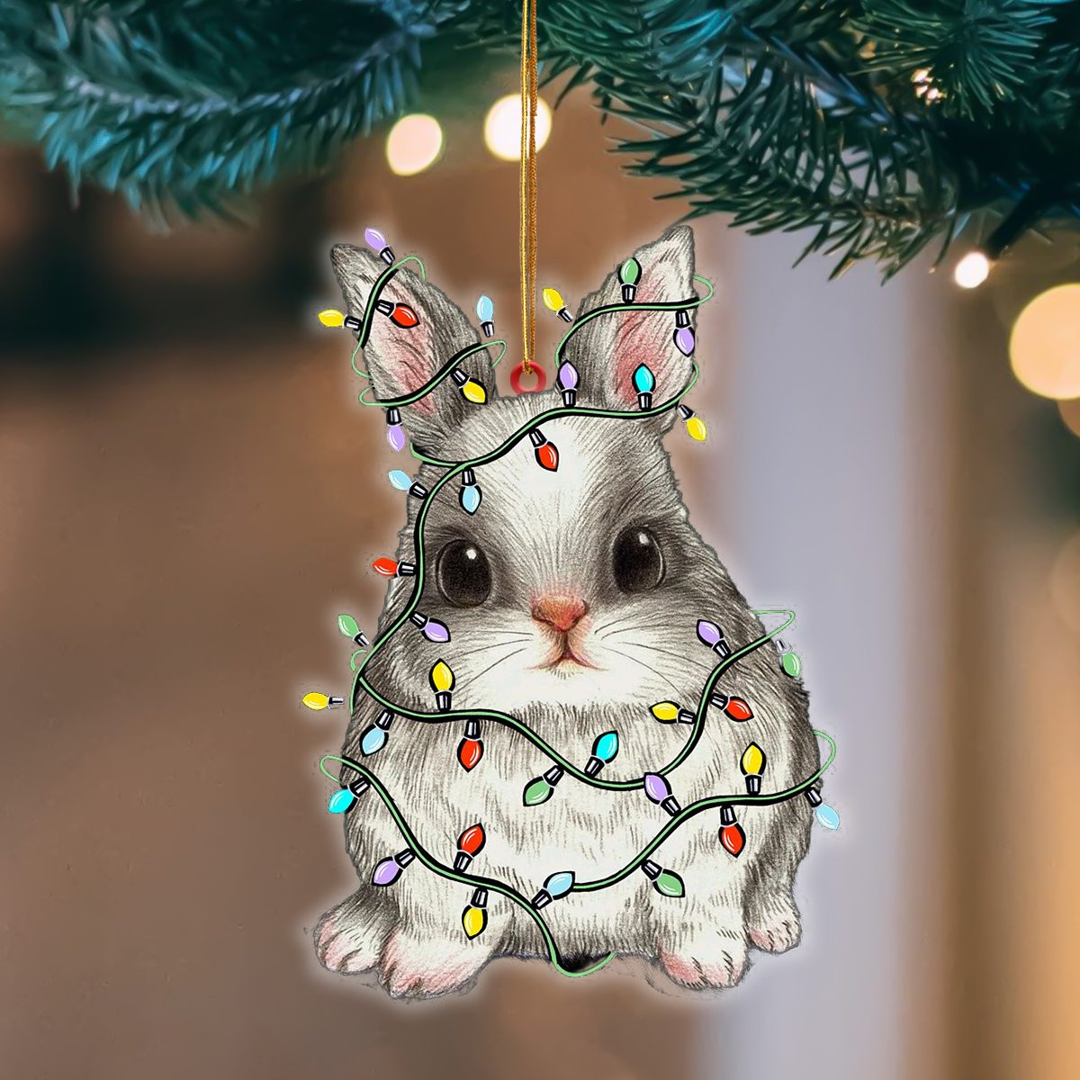 Shopeeyou – Ornament- Bunny Christmas Light Hanging Ornament Dog Ornament, Car Ornament, Christmas Ornament Two Sided Ornament, Shaped Ornament