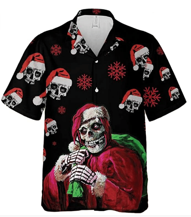 Christmas Hawaii Santa Clause Skull Will Bring You Button Up Shirt For Men Ha28340