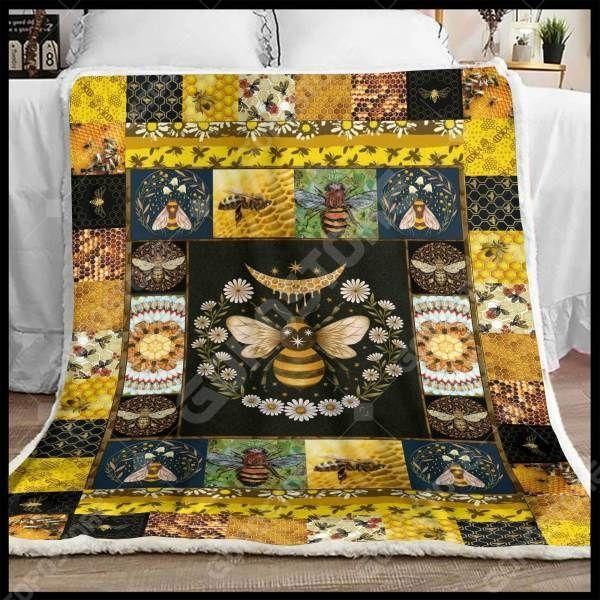 Beekeeper Bee And Flowers Yellow Fleece Blanket, Sherpa Blanket, Gift For Parent, Family Member, Friends Gift, Christmas Gift, Home Decor, Home Living