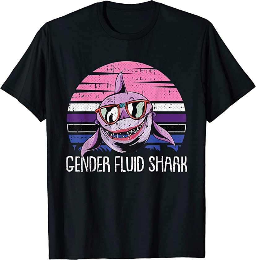 Shark Gender-fluid Pride Retro Ocean Animal LGBT-Q Ally T-Shirt