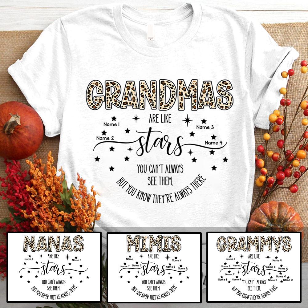 Grandmas Are Like Stars Leopard Shirts, Funny Grandma Nana Mimi Shirt, Custom Nana With Grandkids Name Shirt