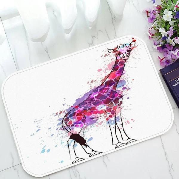 Animal Doormat, Cute Watercolor Giraffe Doormat Outdoors/Indoor Floor Mats Rugs