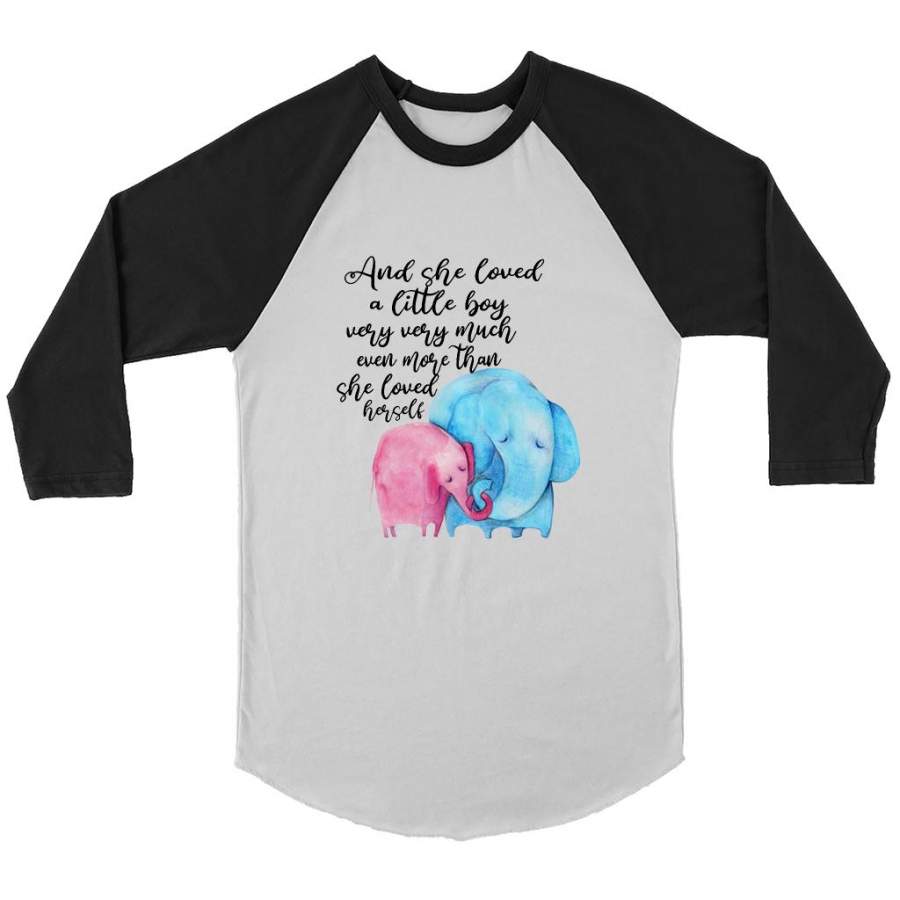 And She Loved A Little Boy Very Very Much Even More Than She Loved Herself, Elephant Design, Mother’s Day Gift A – Canvas 3/4 Raglan Shirt