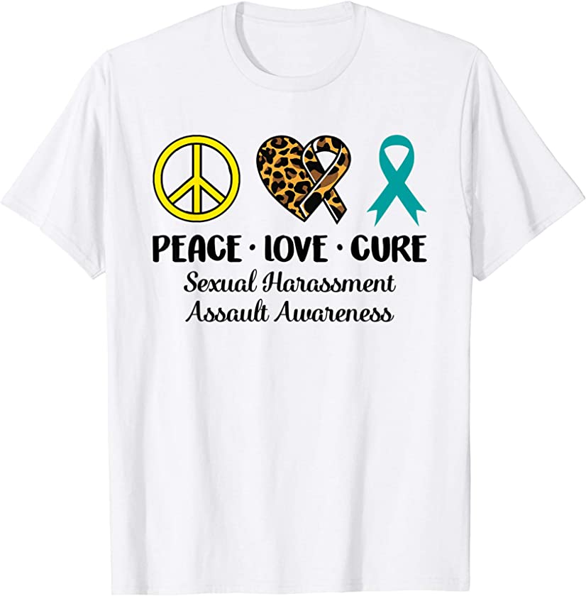 Sexual Harassment Assault Awareness Peace Love Leopard Heart T-Shirt