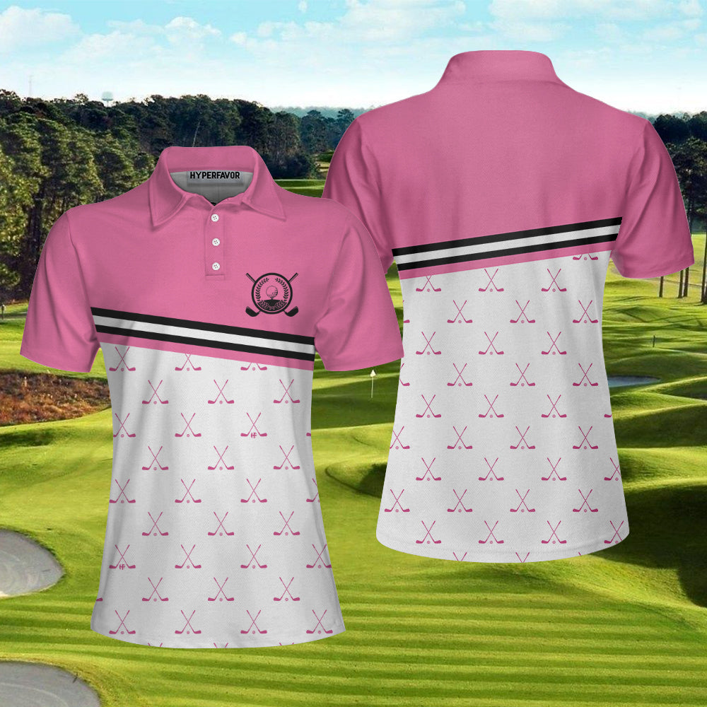 Crossed Pink Golf Clubs Golf Short Sleeve Women Polo Shirt Coolspod