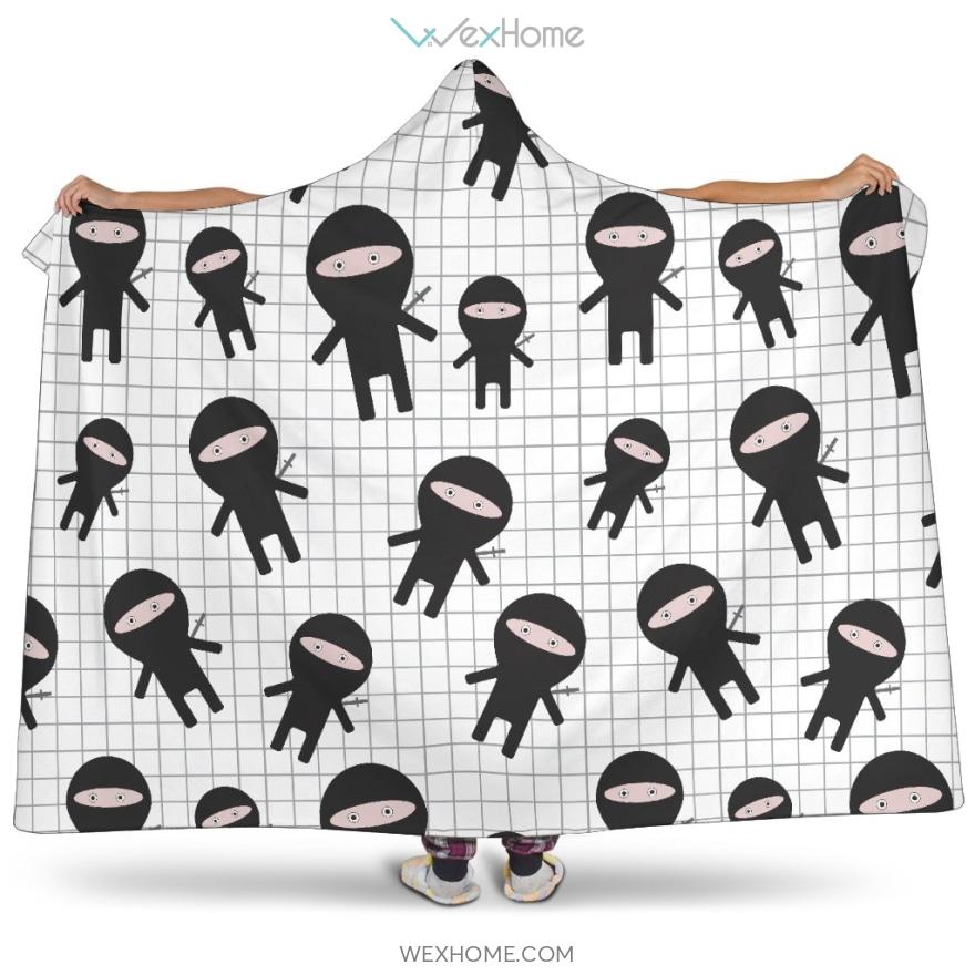 Ninja Pattern Plaid Background Hooded Blanket