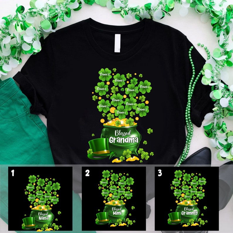 Personalized Nana Shamrocks Shirt, Custom Grandkids Grandma T Shirt, St. Patrick’S Day Gift For Grandpa, Mom, Dad, St. Patrick’S Day Tee