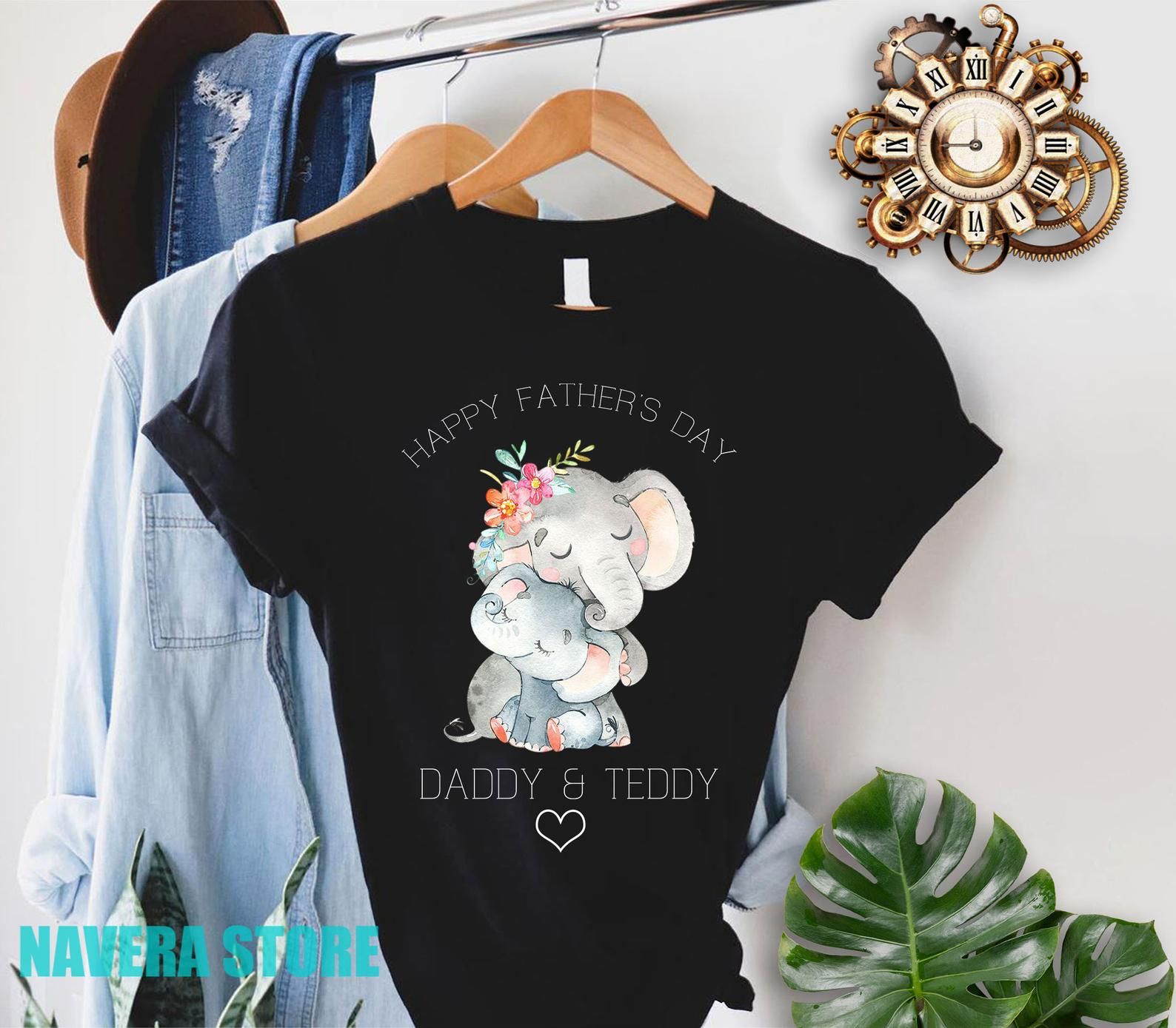 Personalised Name Happy Father Day Shirt 1St Father Day 2021 Baby Shirt Cute Elephants T-Shirt Gift For New Dad Top