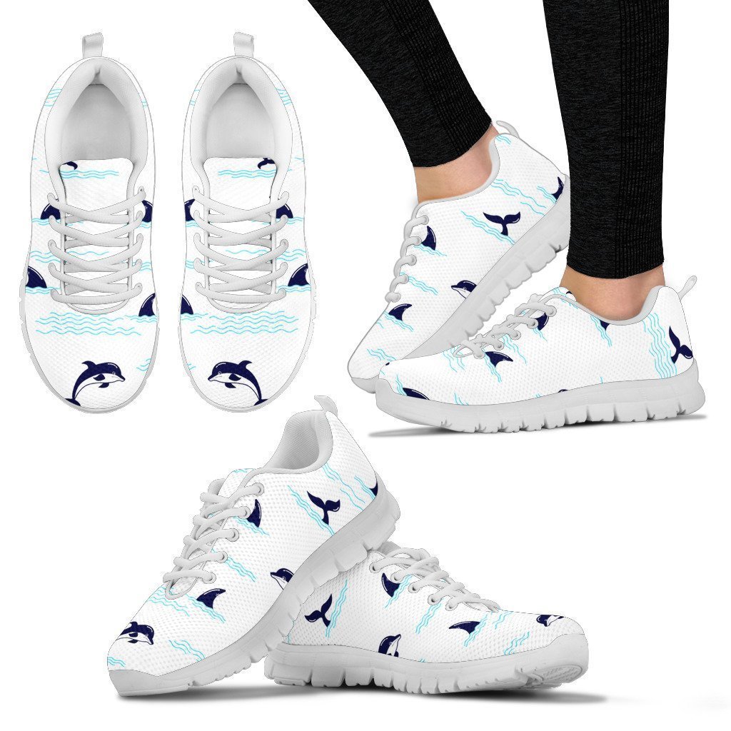 Dolphin Jumping White Sneakers, Personalized Shoes Custom Name, Text For Women, Men