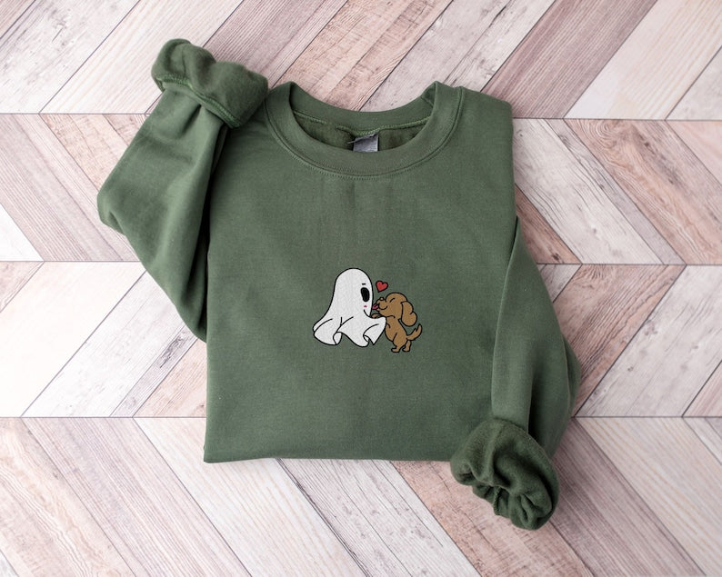 Ghost Dog Halloween Embroidered Sweatshirt 2D Crewneck Sweatshirt All Over Print Sweatshirt For Women Sweatshirt For Men Sws3754