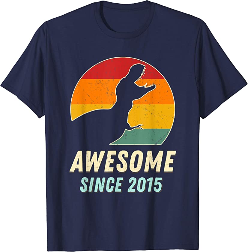 Awesome Since 2015 Vintage Dinosaur 4th Birthday T-Shirt