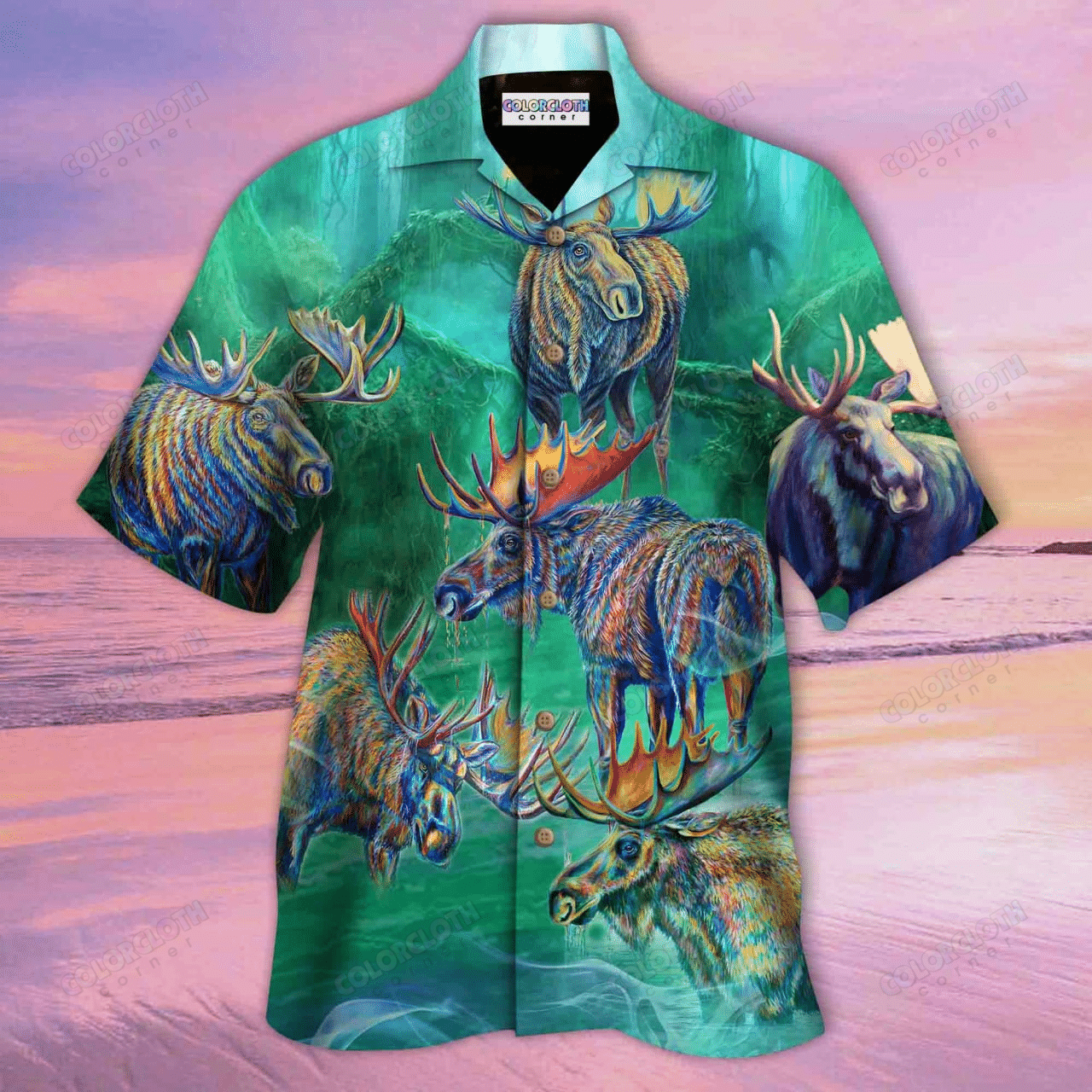 Moose Hunting Hawaii Unisex Print Aloha Short Sleeve Casual Shirt Ha94877