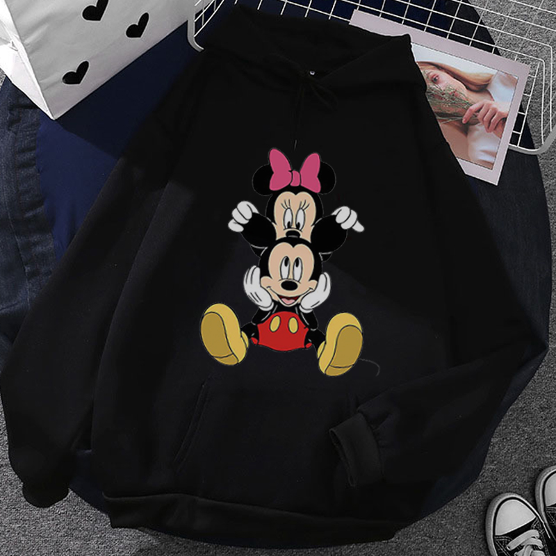 2022 Disney Mickey Minnie Graphic New Hooded Sweater Women Warm Winter Long-sleeve Lazy Style Loose Hoodies Pull Tops Ropa Mujer alx