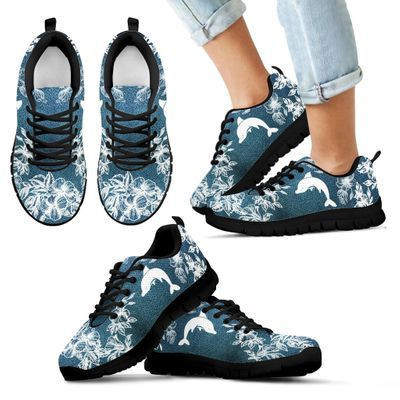 Dolphin Flower Blue Pattern Sneakers Shoes