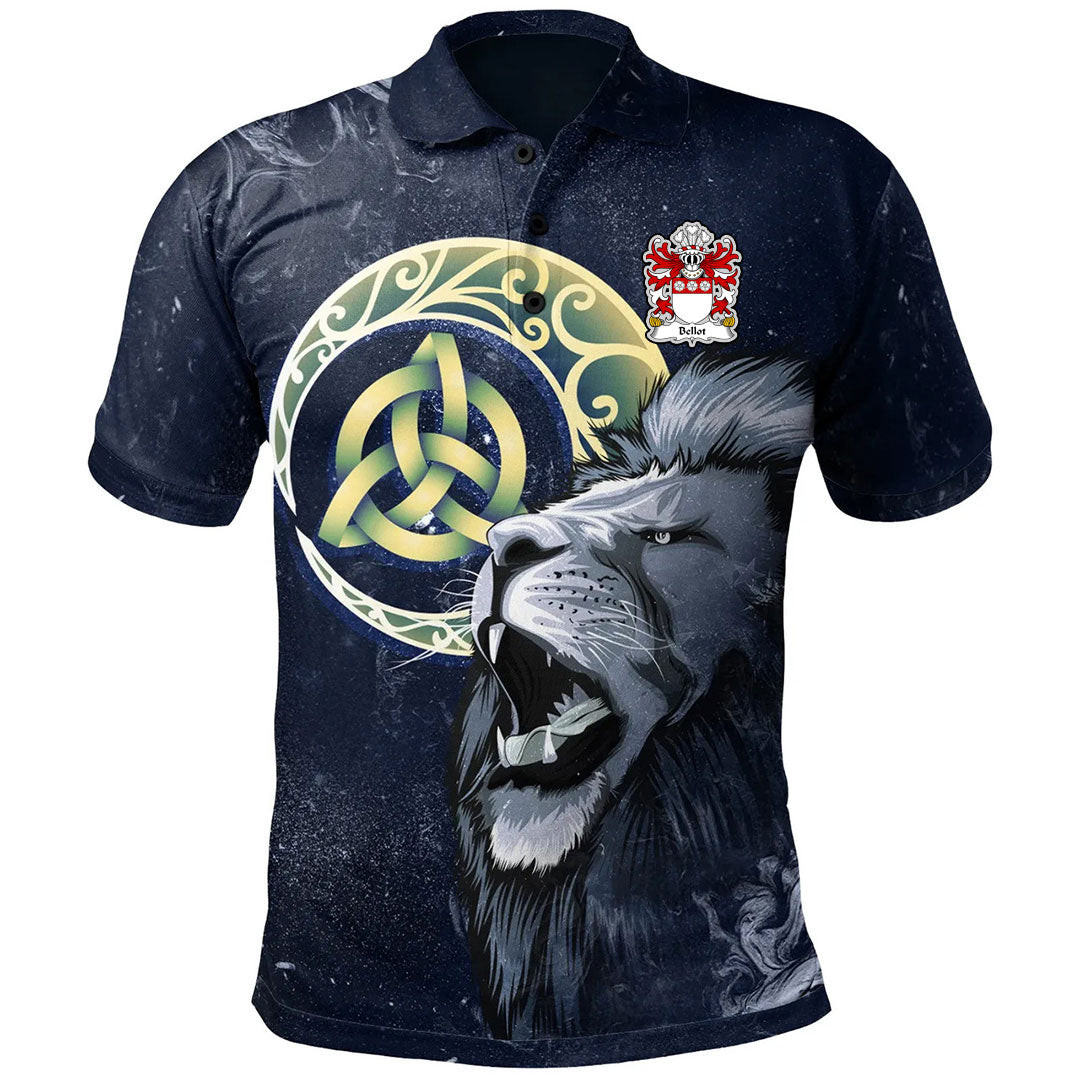 1Sttheworld Wales Polo Shirt – Bellot Burton Denbighshire Welsh Family Crest Polo Shirt – Lion & Celtic Moon – Golf Shirt A7