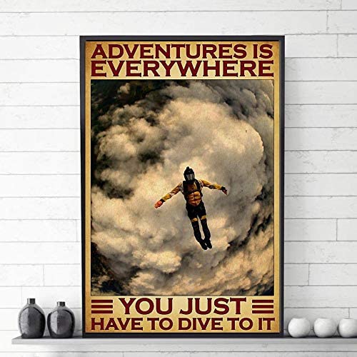 Vintage Man Skydiving Adventure Is Everywhere You Just Have To Dive To It Poster Art Print      Home Decor Gift For Men Women Family Friend On Birthday Xmas