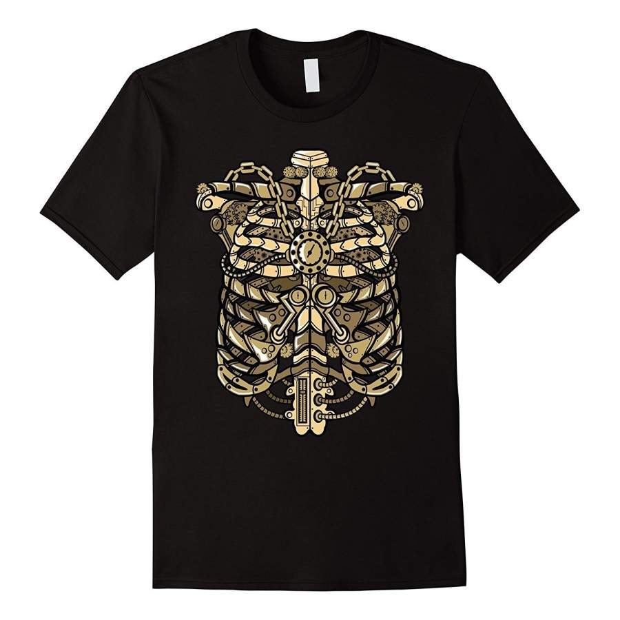 Unique & Vintage Steampunk Ribcage Cartoon T-Shirt Men Cotton T-Shirt