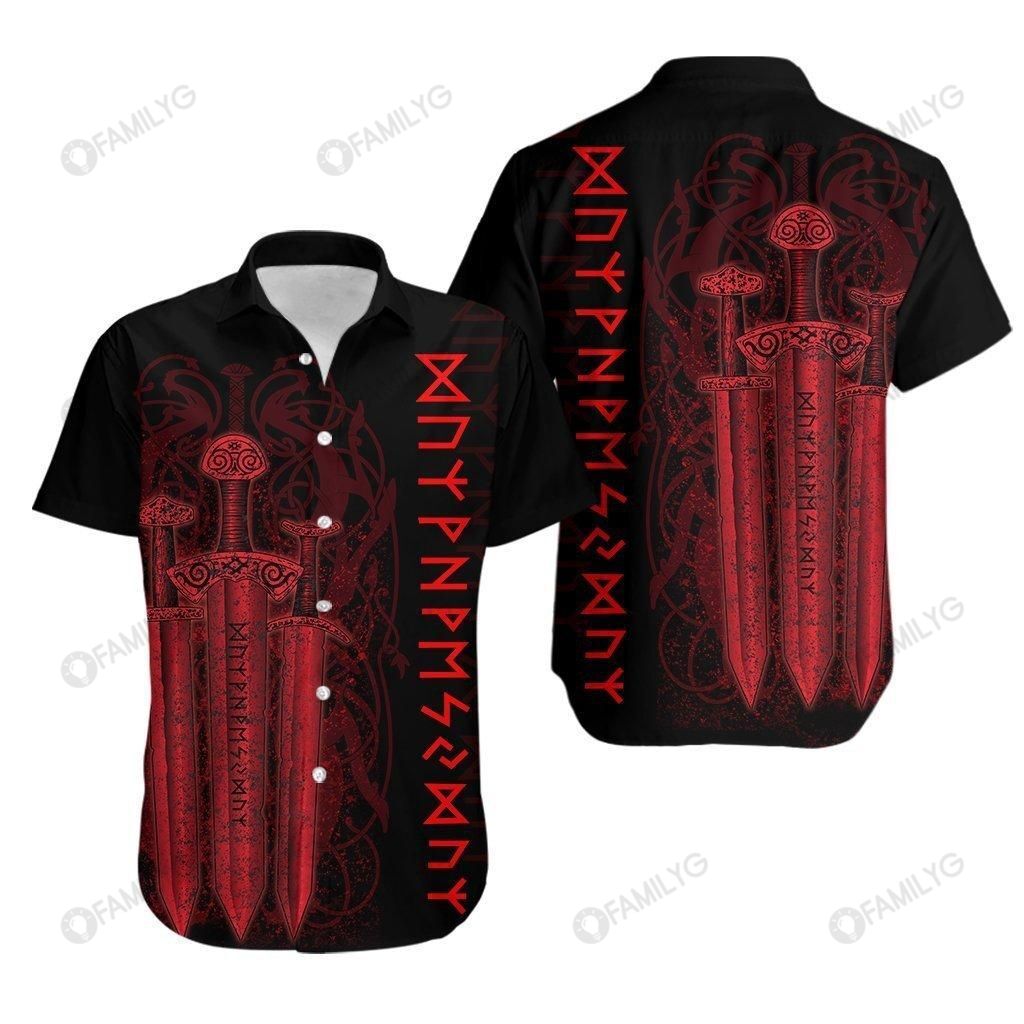 Viking Shirts – Nordic Warrior Viking Sword Red Colorful Awesome Unique – Viking Hawaiian Shirt Summer Hawaiian For Men, Women, Couple