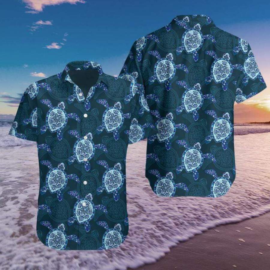 Blue Sea Turtle Pattern Hawaii Aloha Shirts Fantastic Ha58342