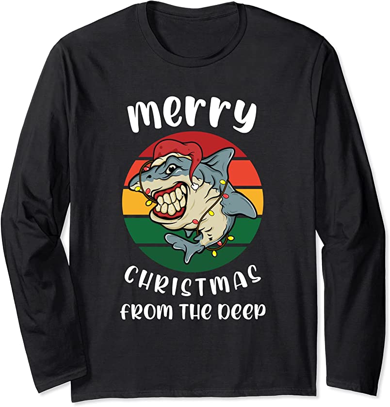 Ugly Christmas Sweater Graphic Design For Shark Orcas Lovers Long Sleeve T-Shirt