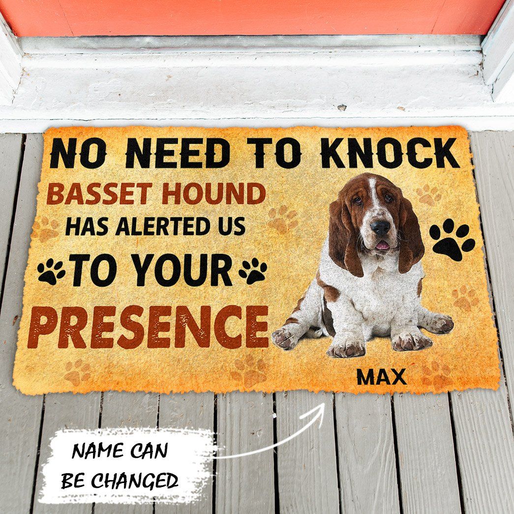 3D No Need To Knock Basset Hound Dog Custom Name Doormat