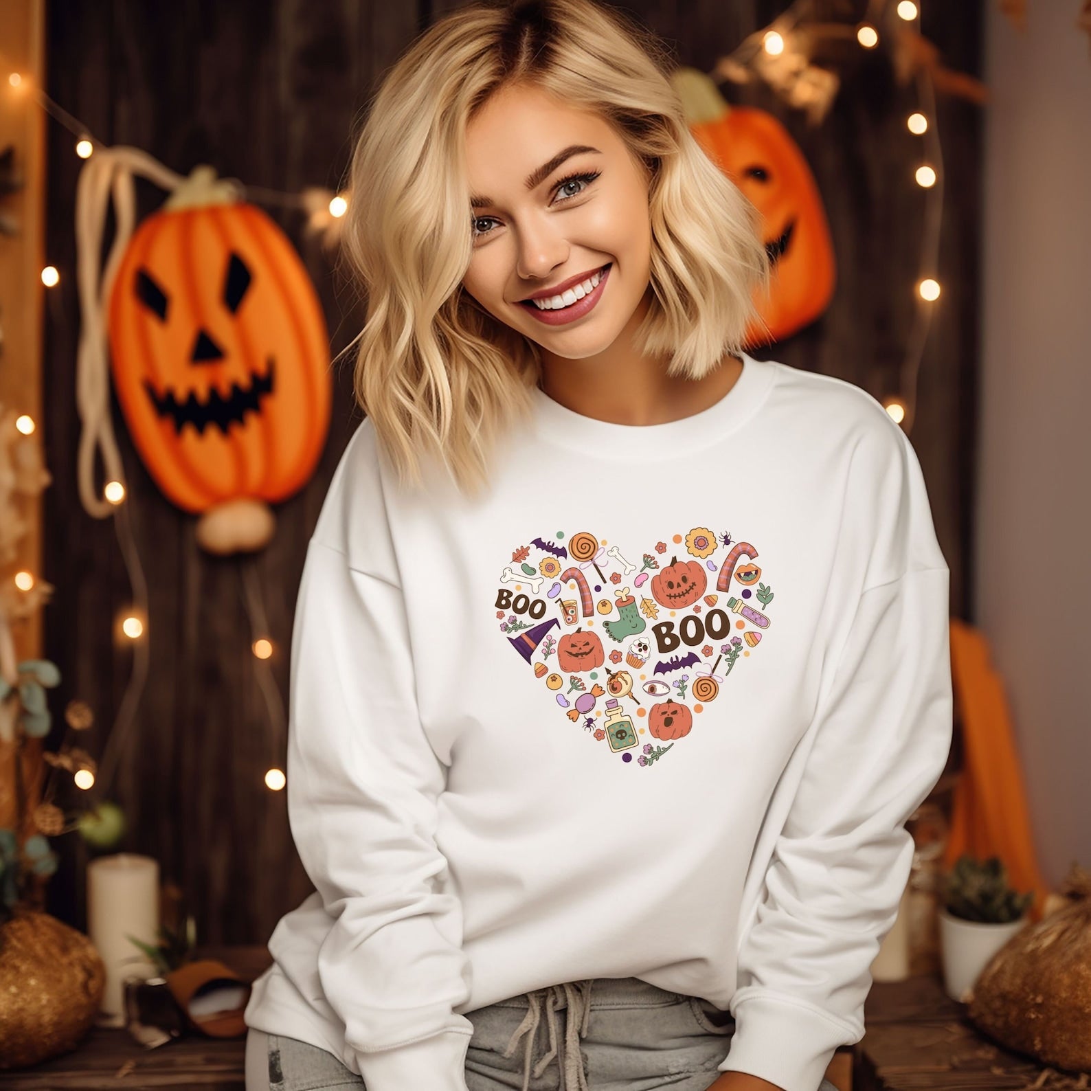 Retro Halloween Sweatshirts Gift For Her, Holidays Shirts 2D Crewneck Sweatshirt All Over Print Sweatshirt For Women Sweatshirt For Men