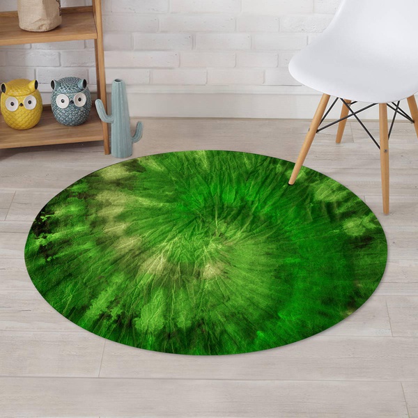 Emerald Green Tie Dye Round Rug