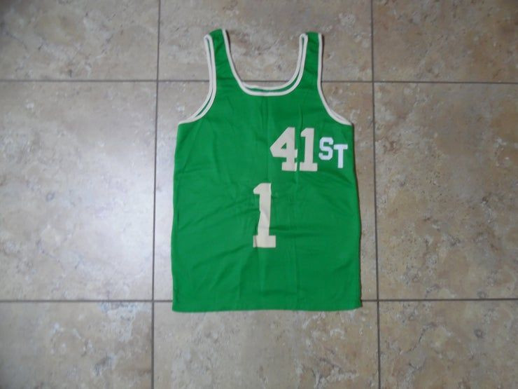 Vtg 41St Green And Basketball Tank Top Felt Lettering Shirt