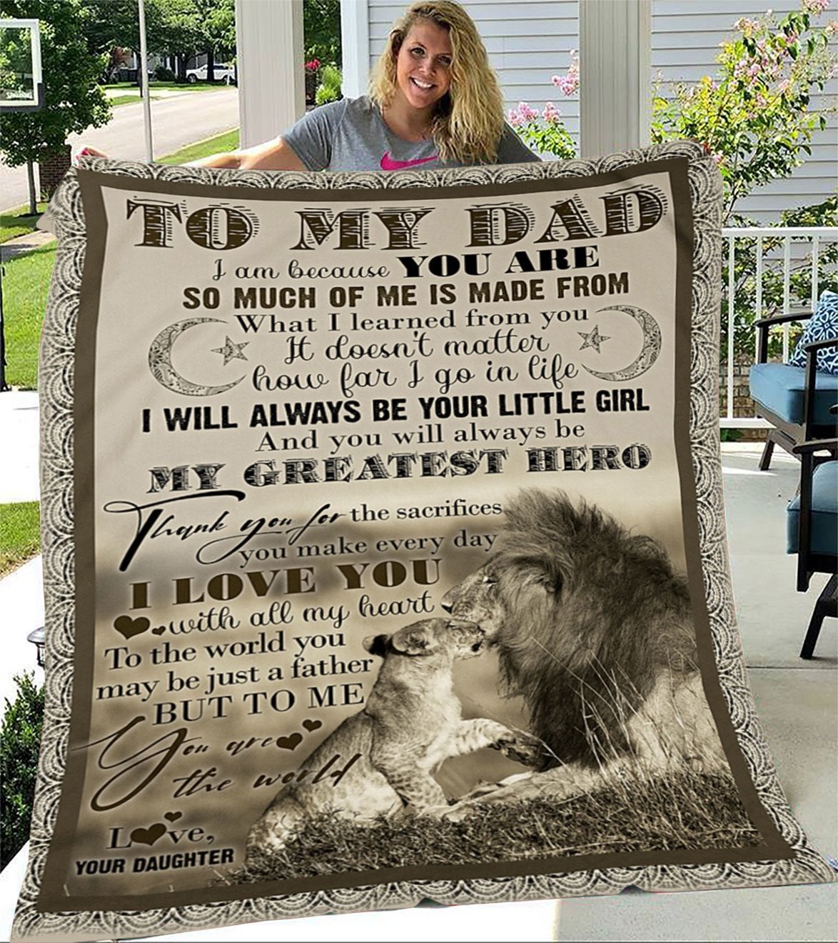 To My Dad I Am Because You Are Love Your Daughter Lion Cozy Fleece Blanket, Sherpa Blanket