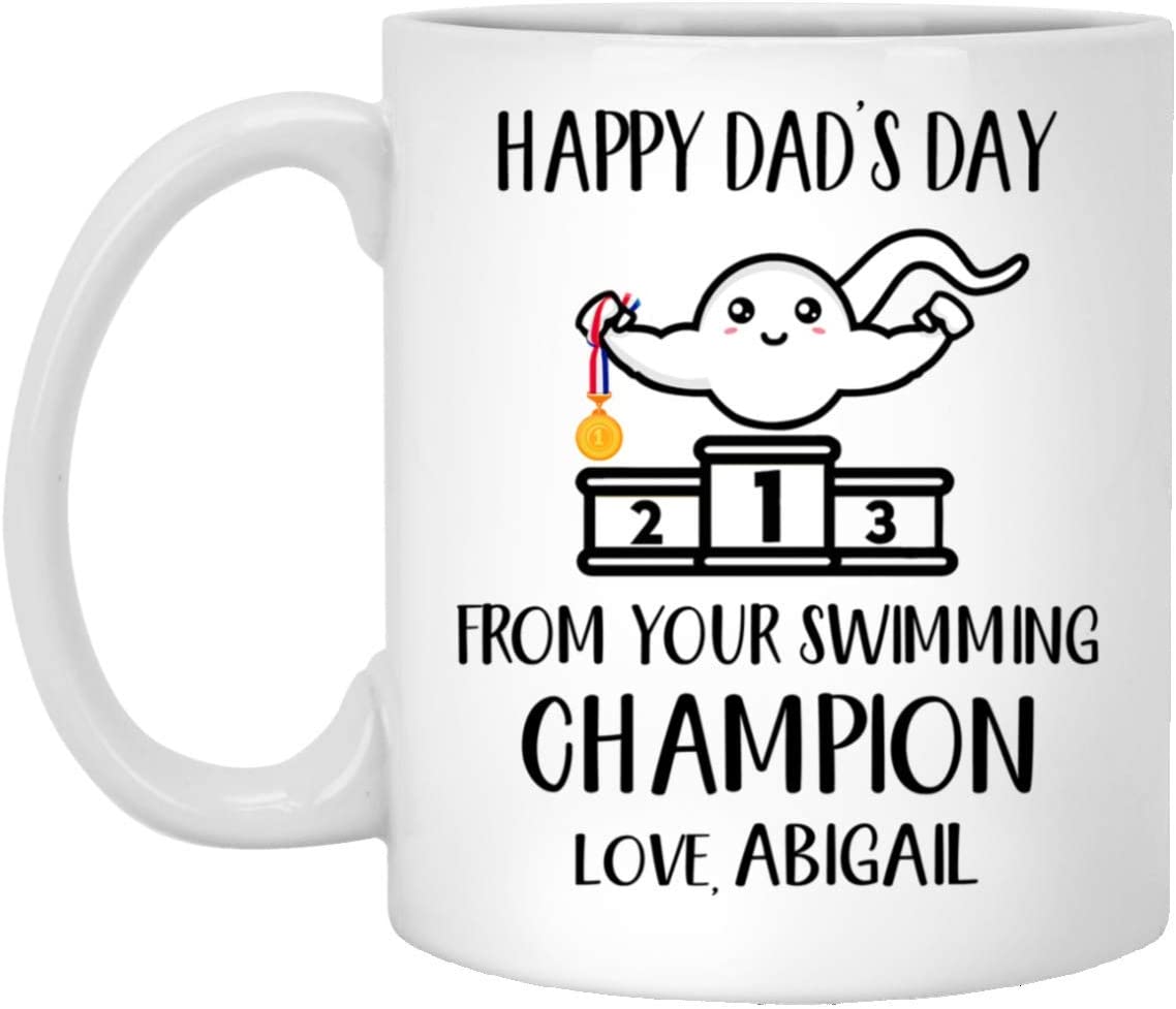 Personalized Custom Name Swimming Champion Happy Dad’S Day Swimmer White Ceramic Coffee Tea Mug 11-15 Oz Cup For Men Women 11Oz