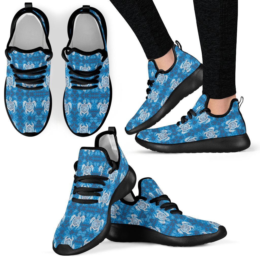 Blue Hawaiian Shark Sea Turtle Pattern Print Men Women Knit Sneaker