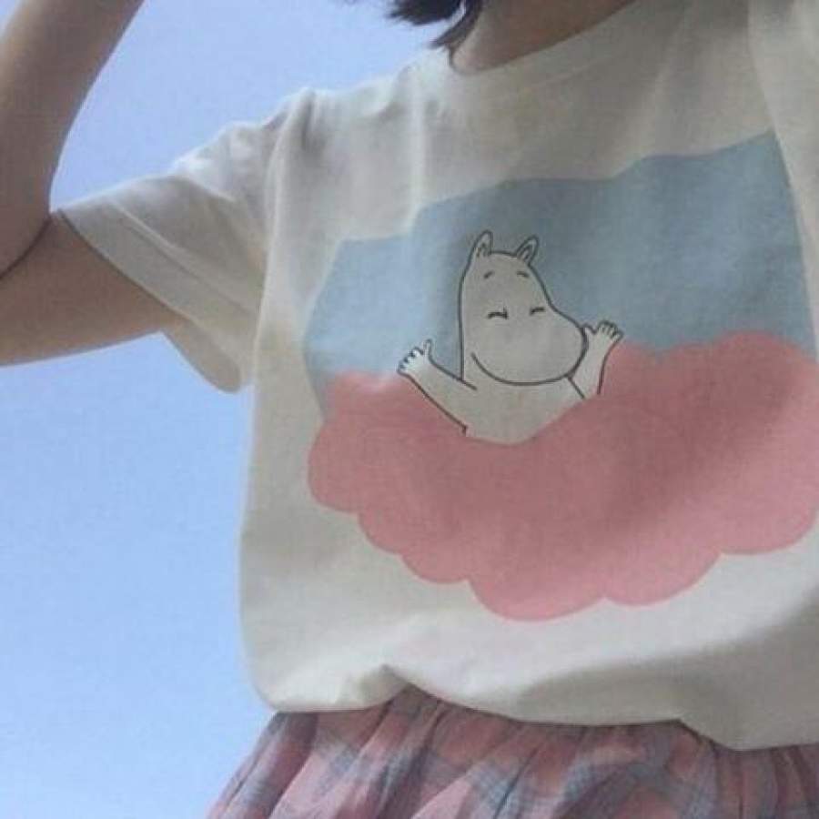 Women Oversized White T-Shirt Girl Cute Aesthetic Tumblr Fashion Tee