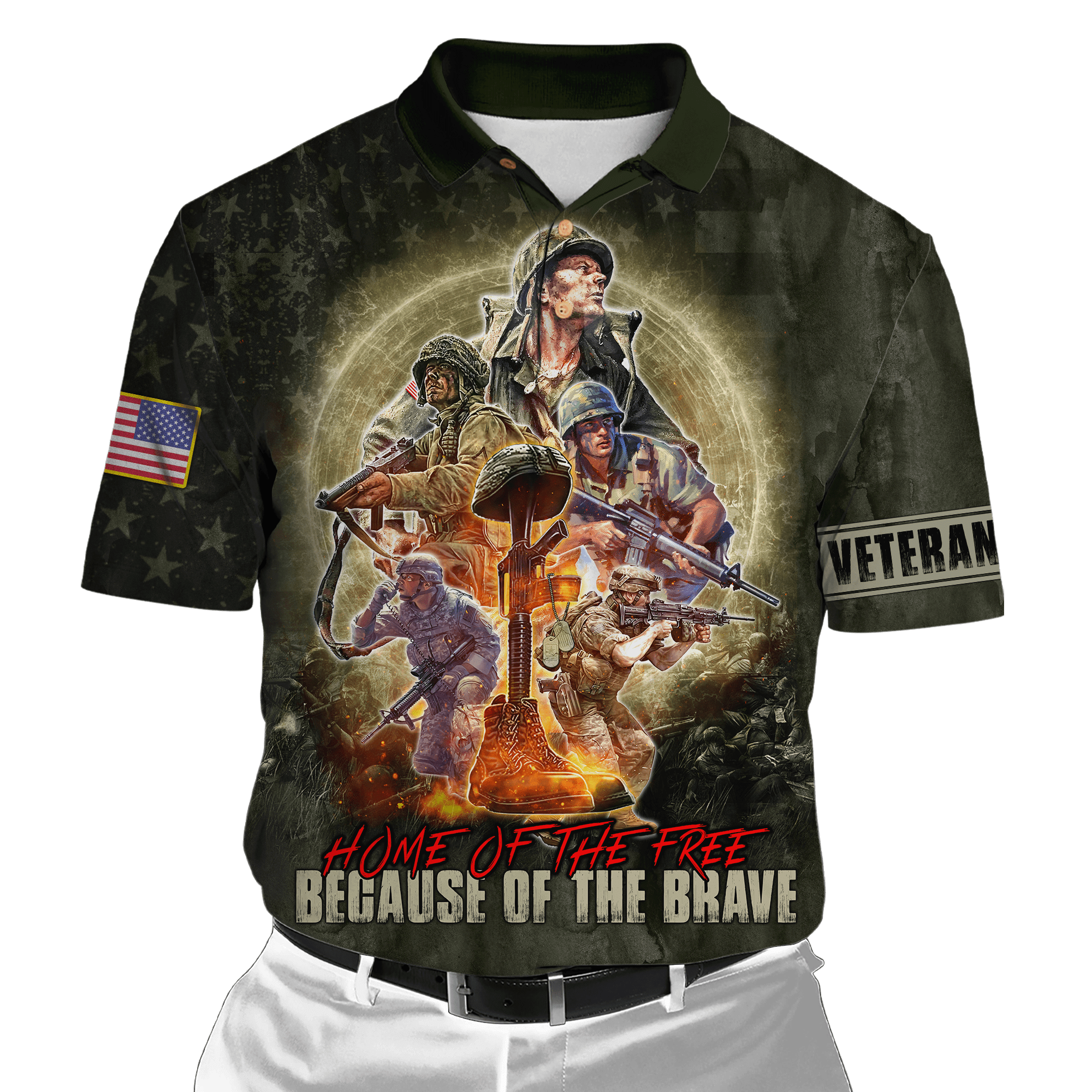 Us Veteran Polo Shirt Home Of The Free Because Of The Brave Army Polo Shirt