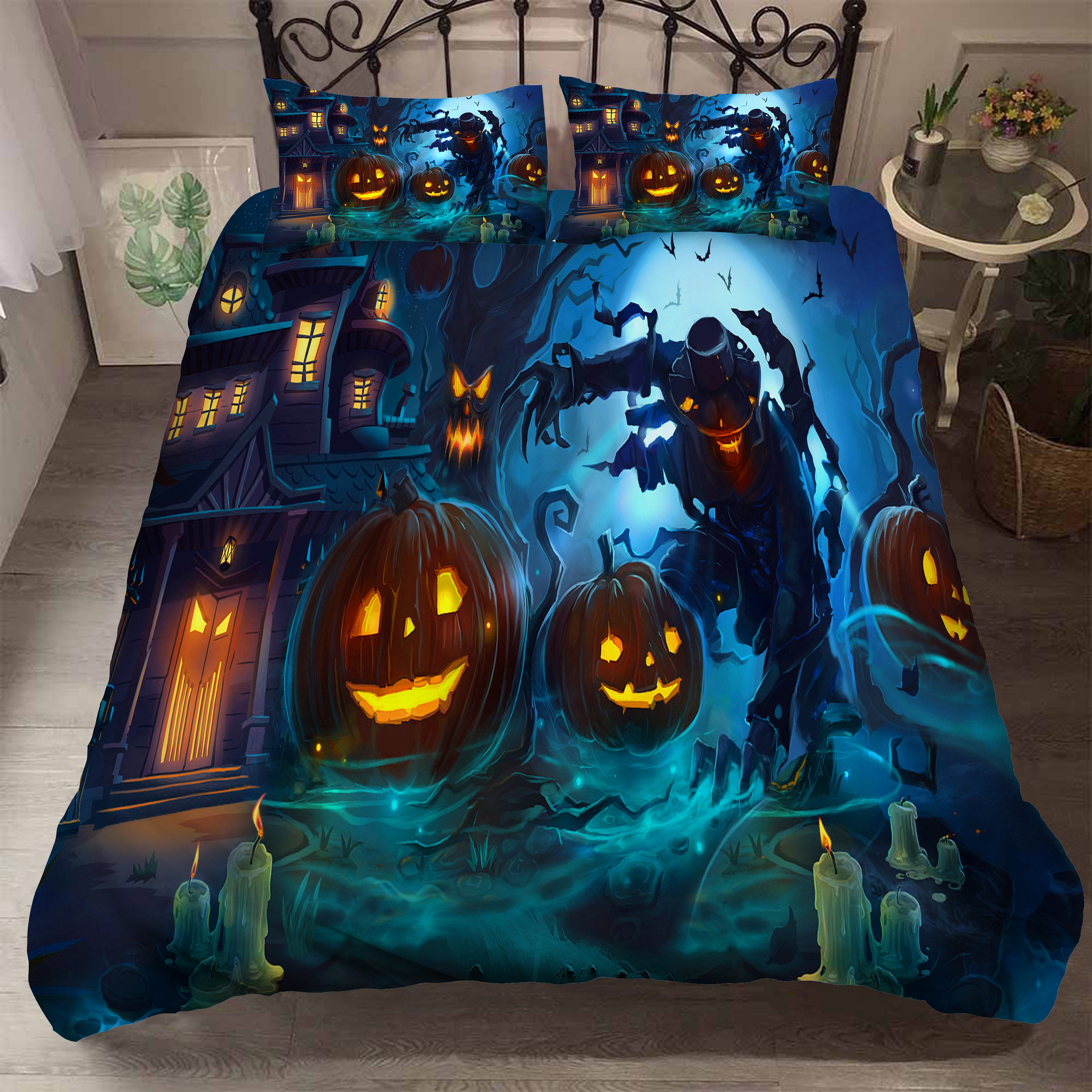 3D Halloween Skeleton Pumpkin Ghost Quilt Cover Set Bedding Set Duvet Cover Pillowcases 9