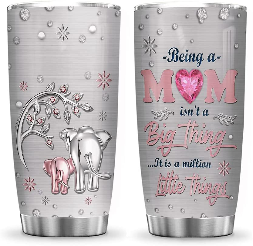 20Oz Printed Elephant Mom Jewelry Style Mothers Day Gifts Tumbler Cup With Lid Mug