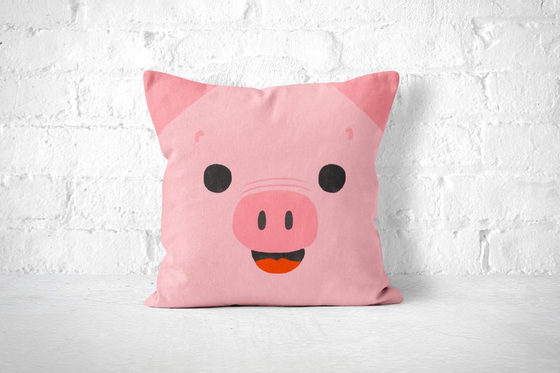 Pig Throw Pillow, Kids Throw Pillow, Animal Nursery Decor, Kids Room Decor, Farm Animal Pillow, Kawaii Throw Pillow, Baby Shower Gift