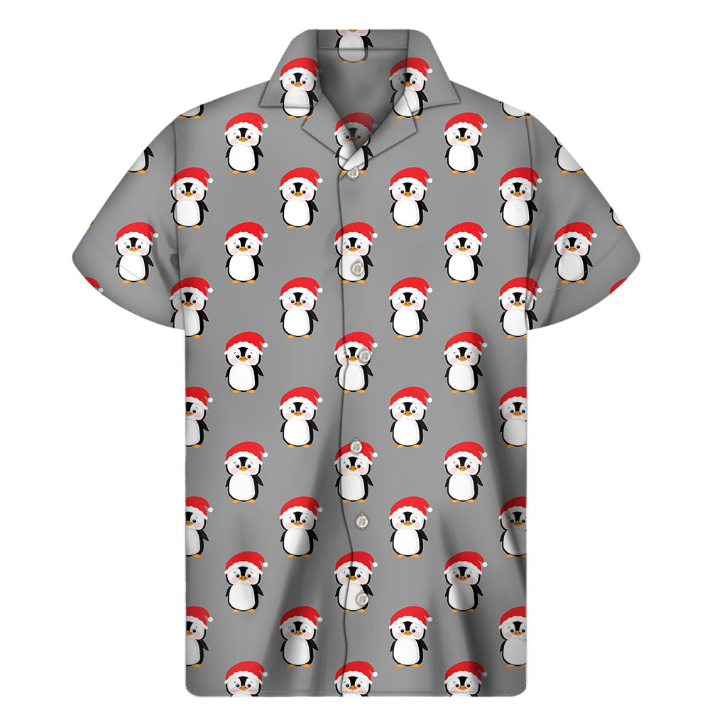 Christmas Santa Penguin Pattern Print Men’S Short Sleeve Shirt