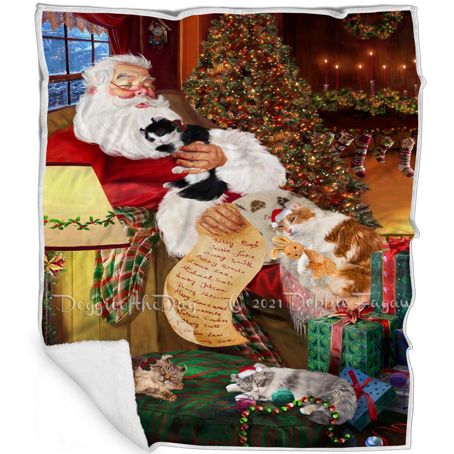 American Curl Cats And Kittens Sleeping With Santa  Blanket Blnkt107949