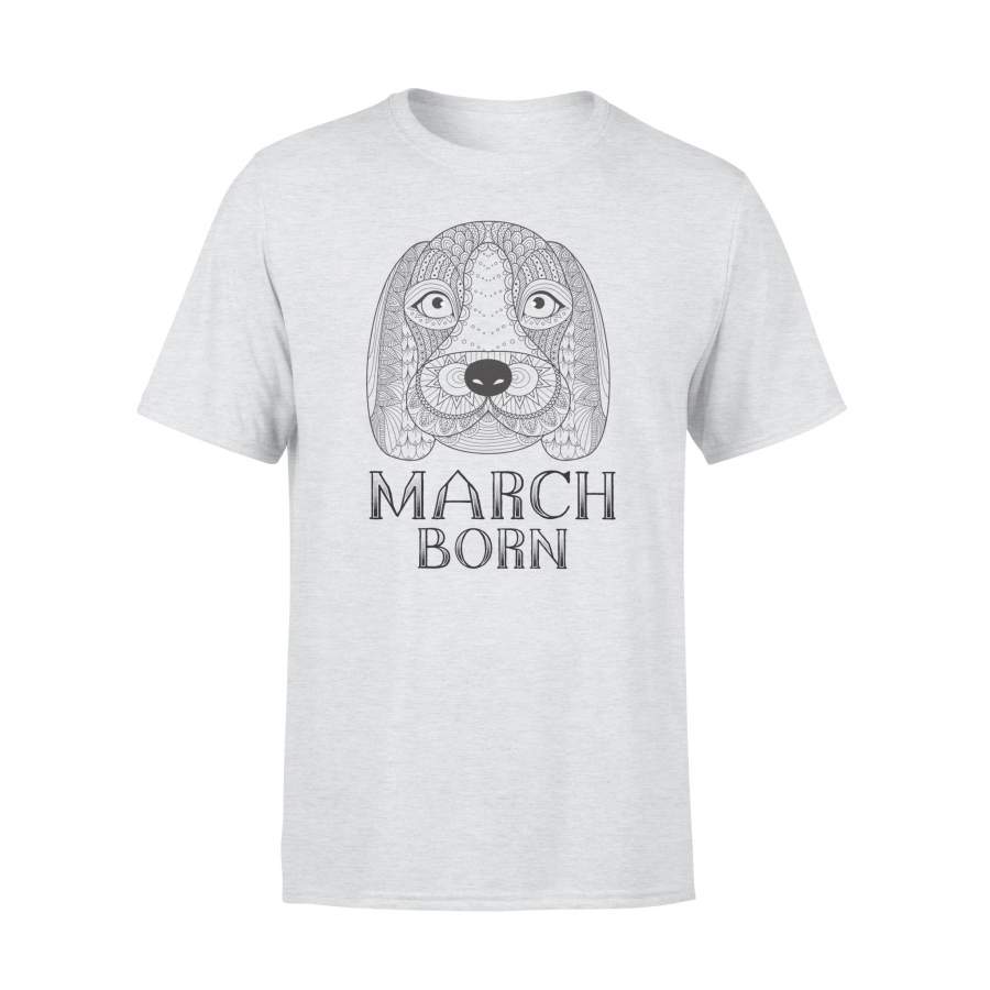 March Born Beagle Puppy Line Art Gift For Birthday – Premium T-shirt