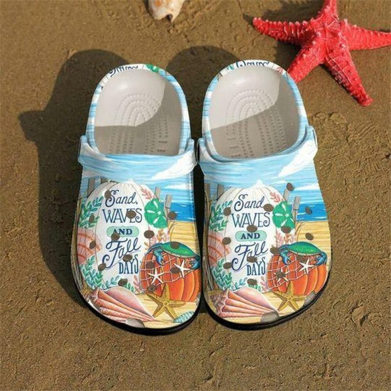 Sand Waves And Fall Days Beach Personalized 3 Gift For Lover Rubber clog Shoes Comfy Footwear