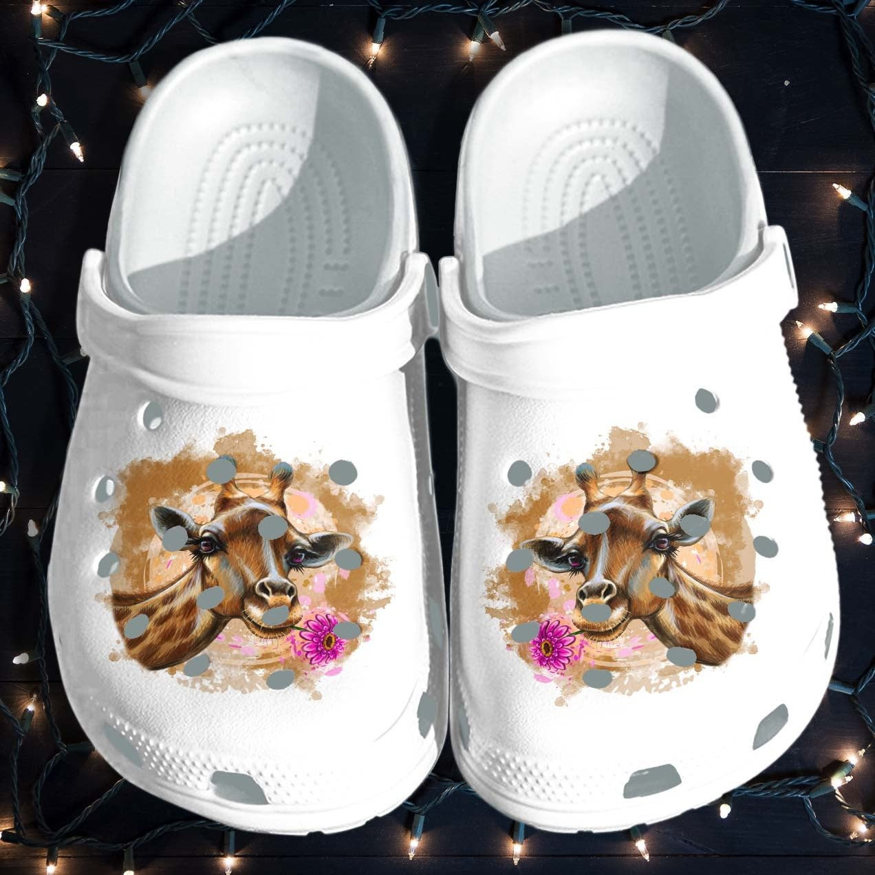 Giraffe Girl Flower Shoes Clogs – Cute Lover Beach Crocs Shoes ...