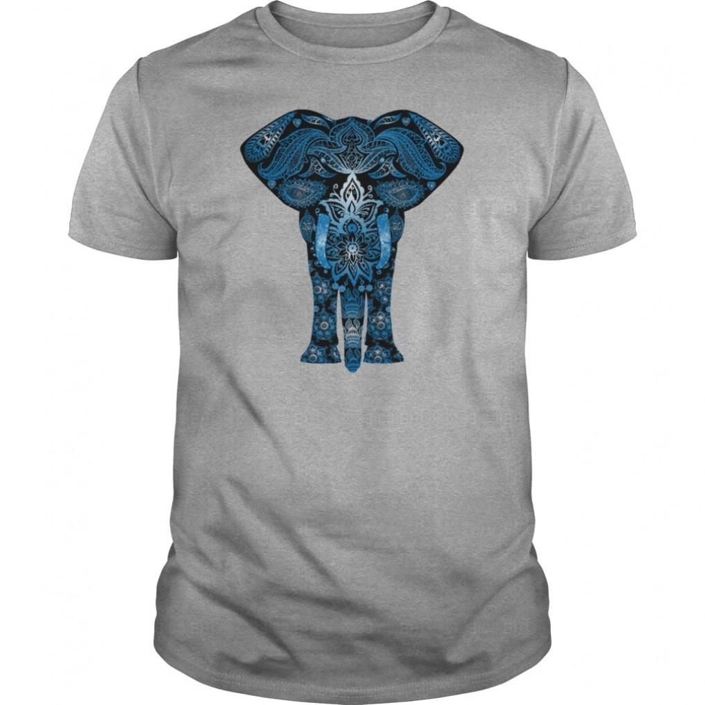 Blue Floral Pattern Elephant Guys Tee 911173926