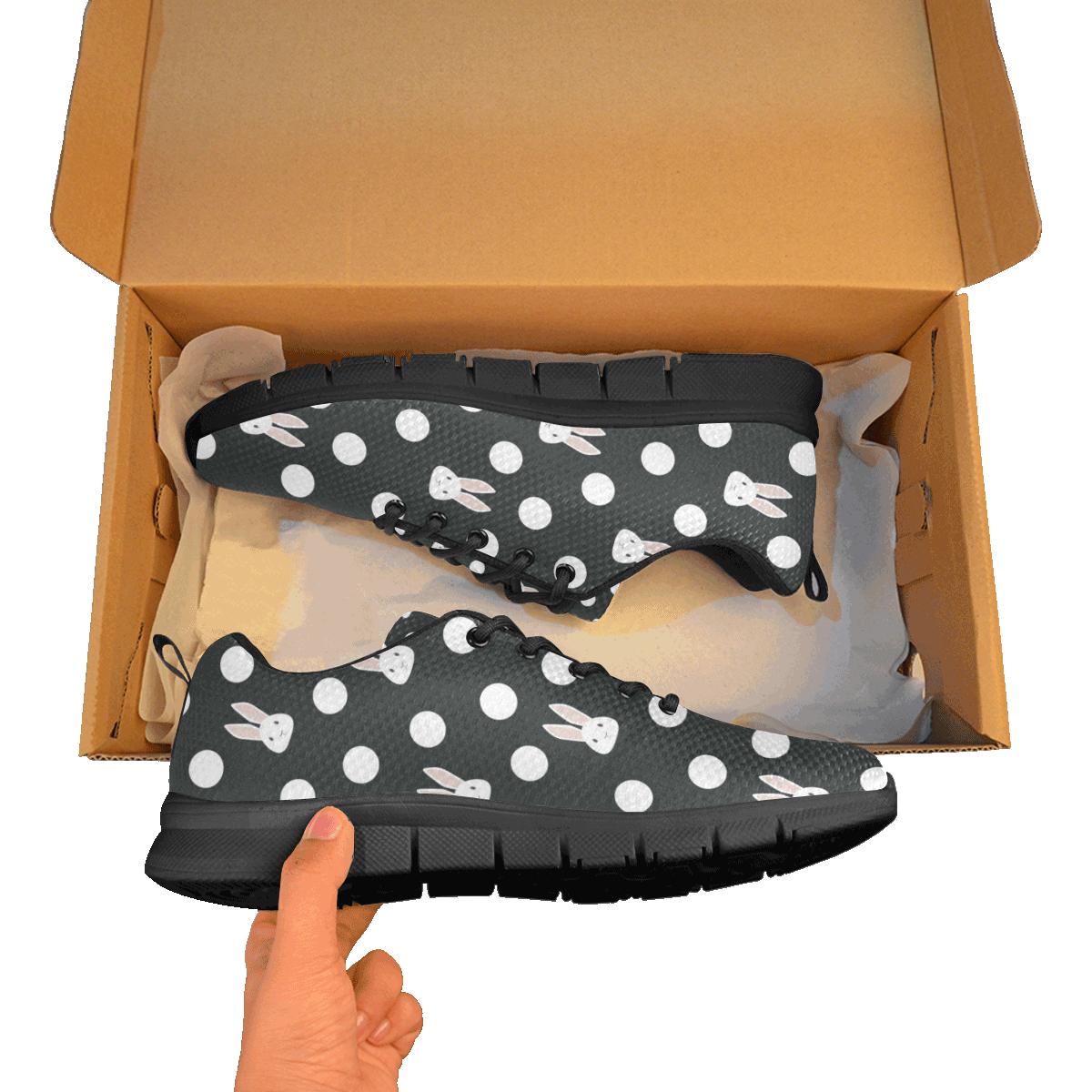 Cute White Rabbit Polka Dots Black Background Men’S Sneaker Shoes